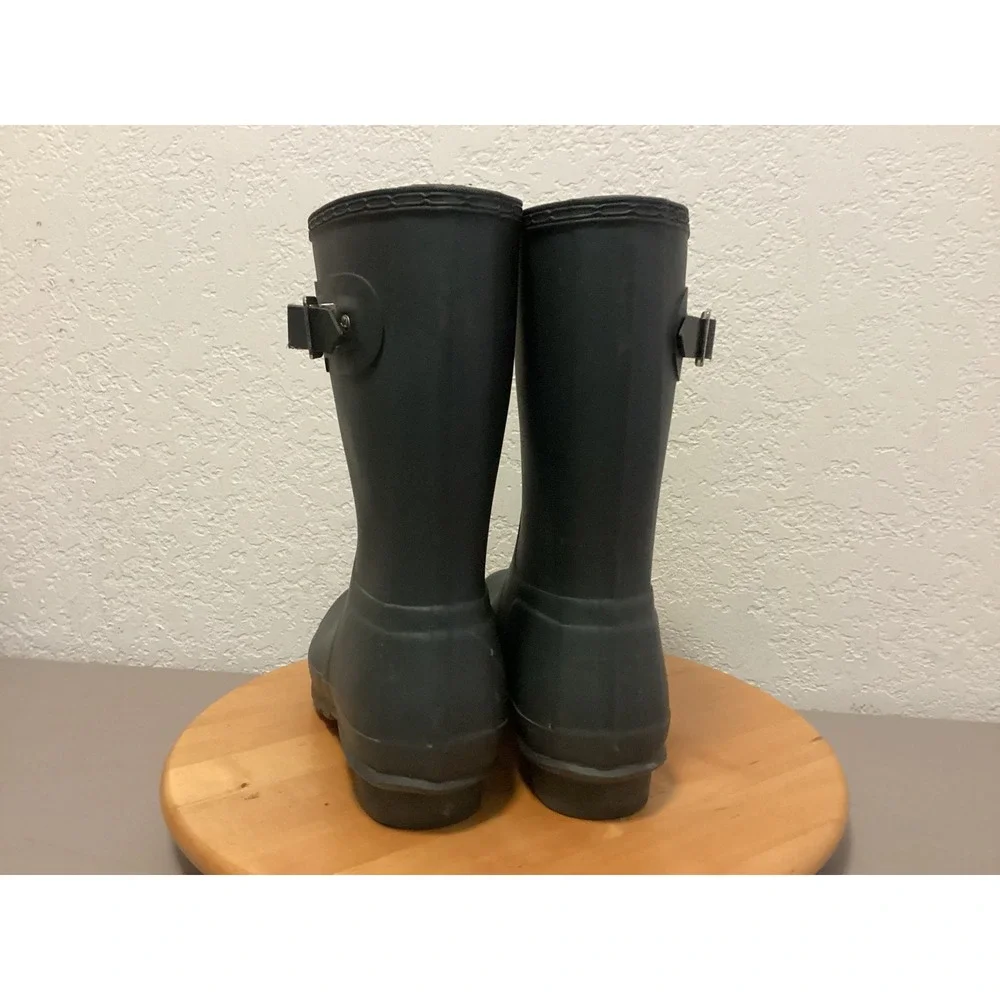 Hunter Original Short Rain Boots Women 10 Gray Matte Waterproof Rubber Buckle